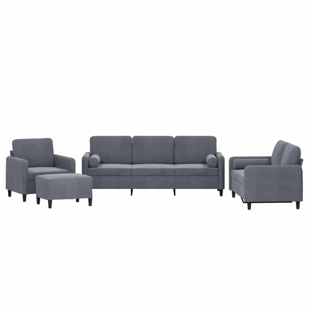 Set di divani moderno vidaXL in velluto grigio composto da divano a 3 posti, divano a 2 posti, pouf e cuscini coordinati – 2