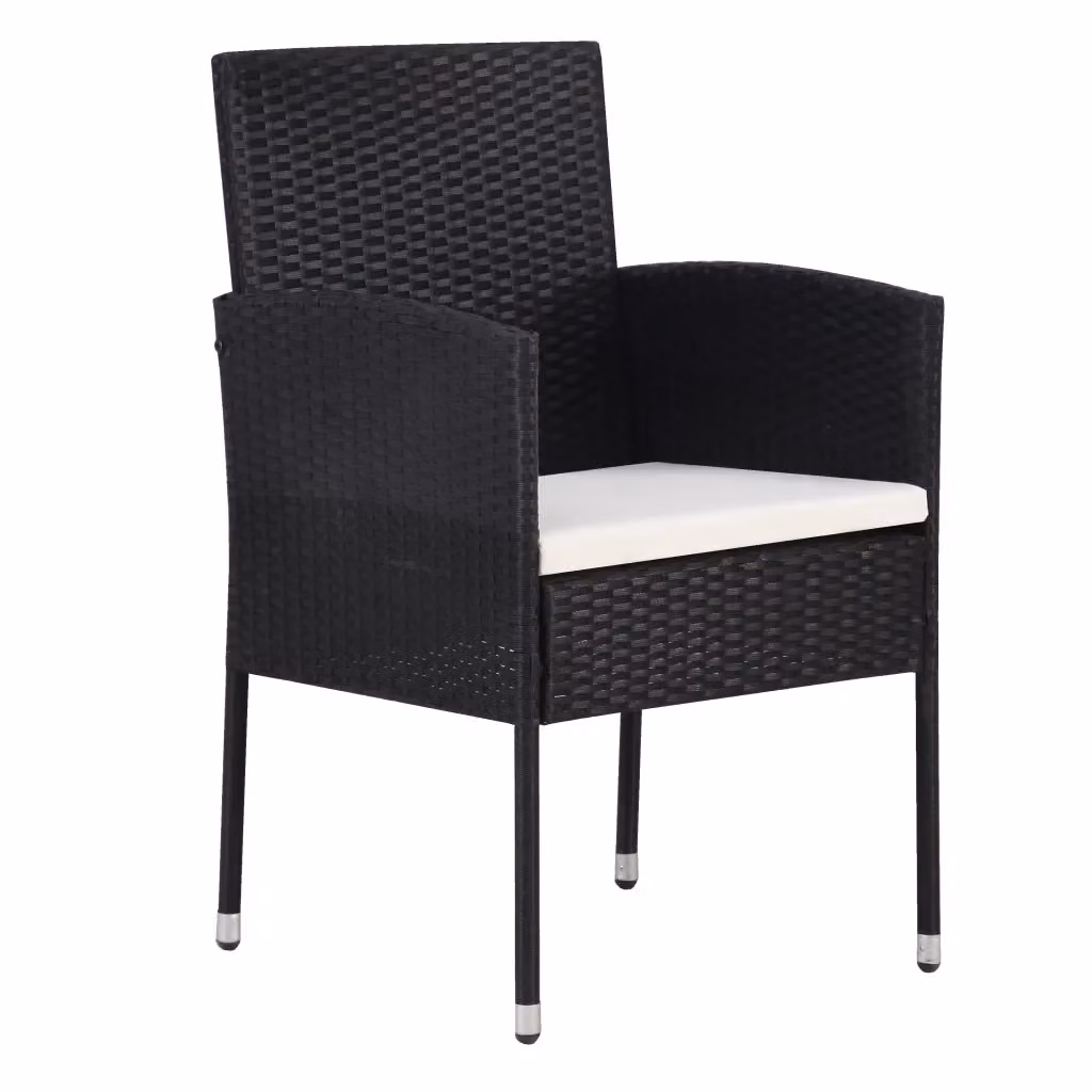 Set di 4 sedie da giardino in polyrattan nere con cuscini bianchi per esterno e balcone – 2