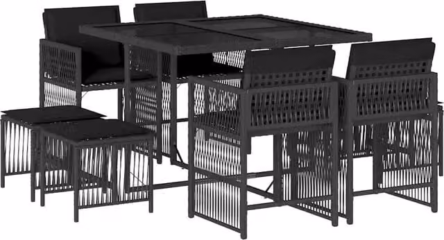 Set da Pranzo da Giardino 9 pz | Set Salotto da Giardino con Cuscini Nero in Polyrattan