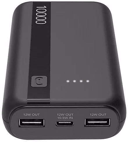 Power Bank Cellularline Batteria Portatile da 10000 mAh con USB-C e USB-A, Nero