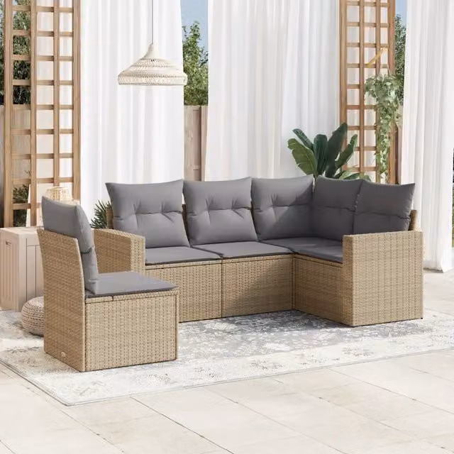 Set Divano da Giardino 5 pz con Cuscini Beige in Polyrattan 3251306