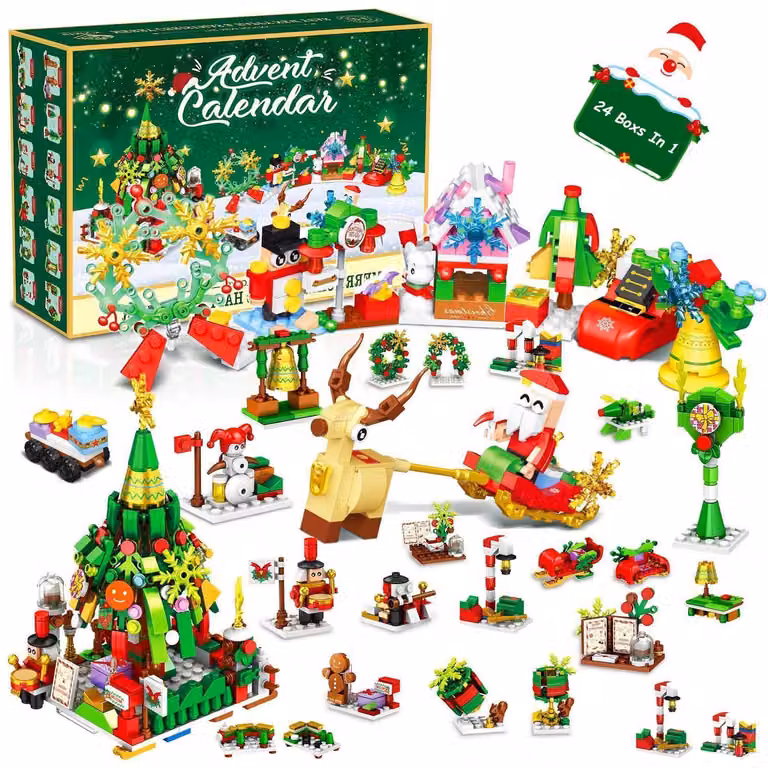 Calendario dell'Avvento con 618 pezzi, set di costruzioni natalizie, mini-blocchi, giocattolo per il conto alla rovescia, set regalo