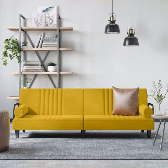 Divano Letto Moderno con Braccioli in Velluto Giallo vidaXL – 1