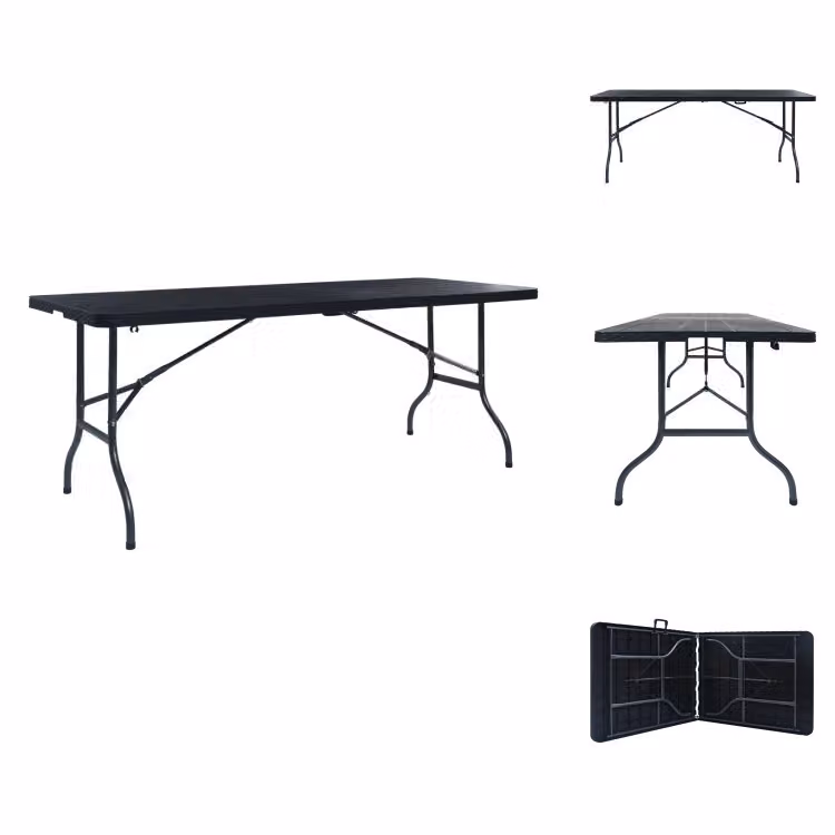 vidaXL Tavolo da giardino pieghevole nero 180×75×72 cm HDPE look rattan - Tavoli da giardino