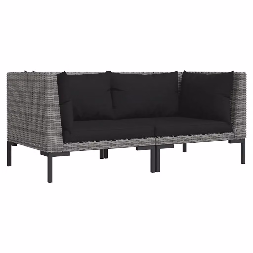 Set di 2 divani da giardino vidaXL in rattan con cuscini, design moderno, colore grigio e nero – 2