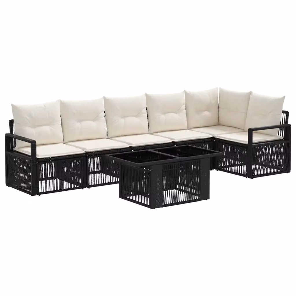 Set Divano da Giardino 7 Pezzi vidaXL in Polyrattan con Cuscini Bianco e Nero – 2