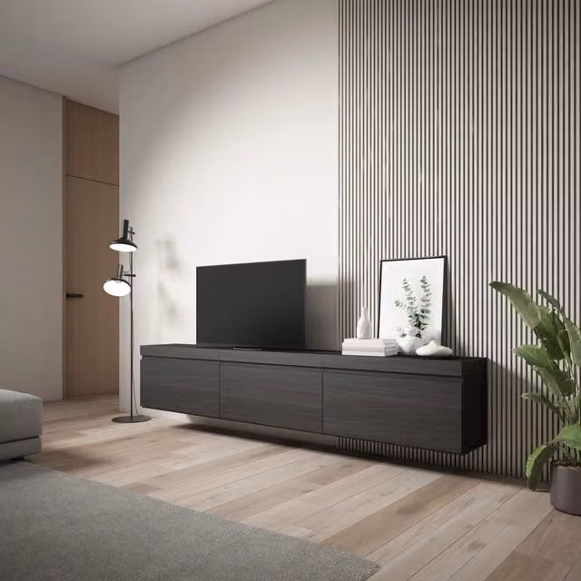 Mobile TV Soggiorno, 240x35x45cm, da appendere, Nero RF3596
