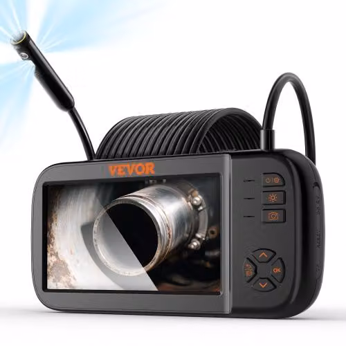 Telecamera Endoscopio VEVOR con Lente Tripla e Schermo di Controllo, Risoluzione 1920x1080, Cavo 5m e Batteria 2860 mAh, Colore Nero