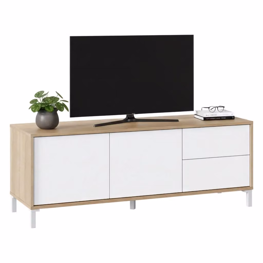 Mobile porta TV Alva DMORA in Rovere e Bianco, Madia moderna per soggiorno con 2 ante – 2