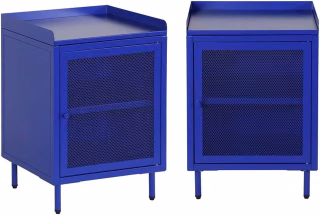 Comodini industriali in metallo, 1 anta, set 2 40x58,5 cm, blu