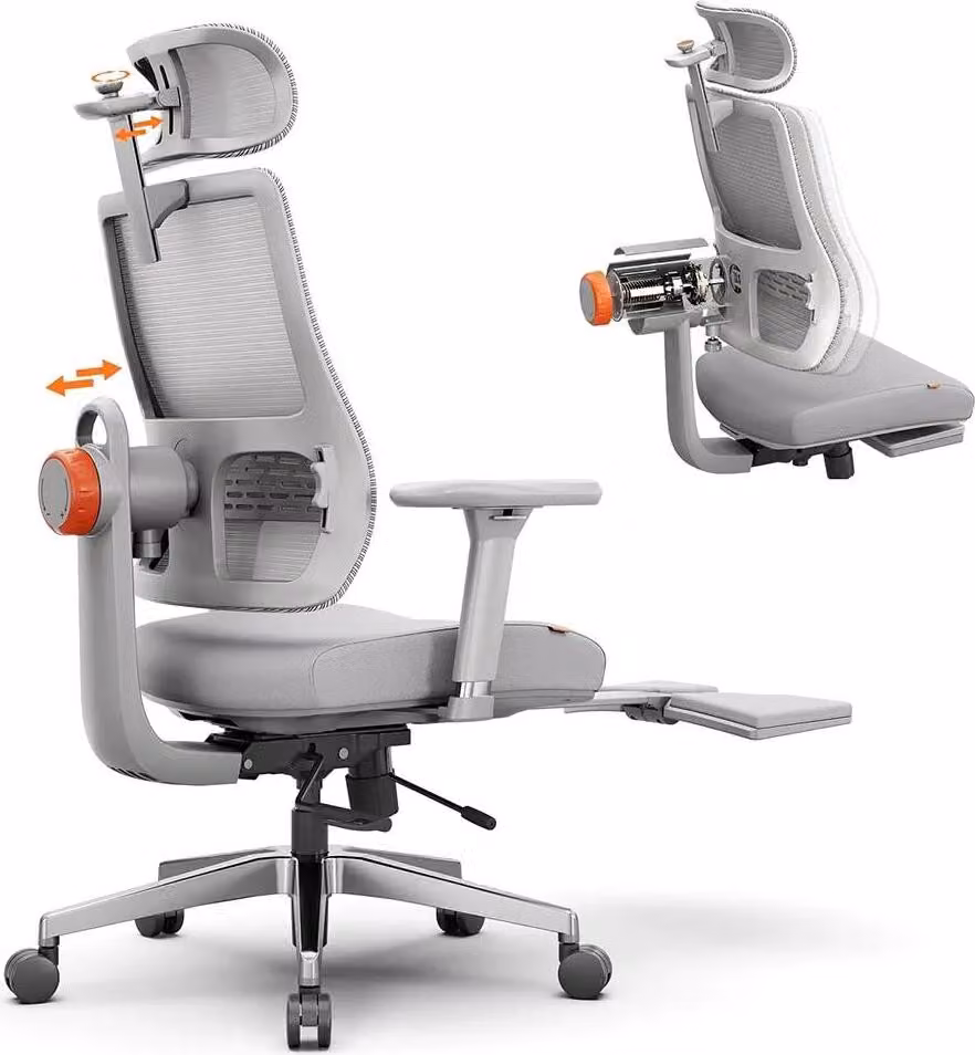 Sedia da ufficio ergonomica MagicH-GPRO - Sedia girevole con poggiapiedi - Schienale e poggiatesta orientabili - Supporto lombare adattivo - Regolabile in altezza - Rotelle, colore MagicH-GPRO