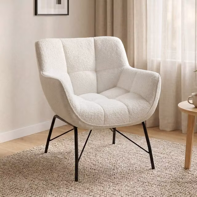 Poltrona Moderna in Sherpa ¨C Zephmum ¨C Crema con Gambe in Metallo