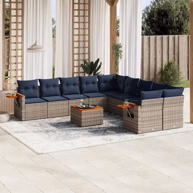 Set Divani da Giardino 11 pz con Cuscini in Polyrattan Grigio 3227202