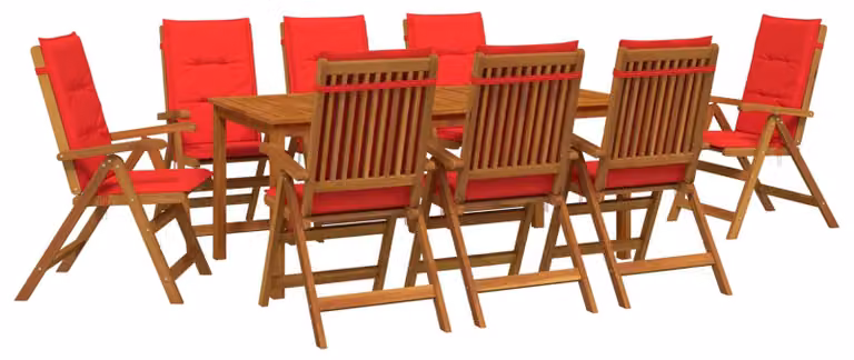 Set da giardino completo di 9 pezzi, per 8 persone, in legno massello di acacia naturale