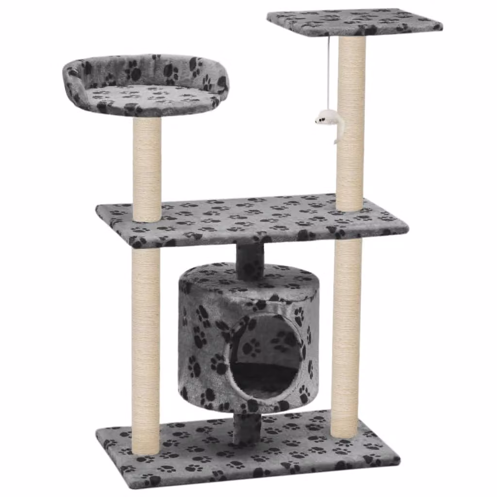 vidaXL Tiragraffi per gatti in sisal 95 cm grigio con impronta di zampa