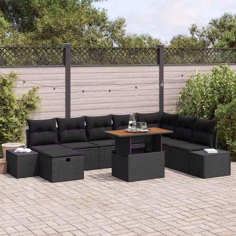 Maison Exclusive - Set da giardino composto da 9 pezzi, divano in rattan sintetico nero