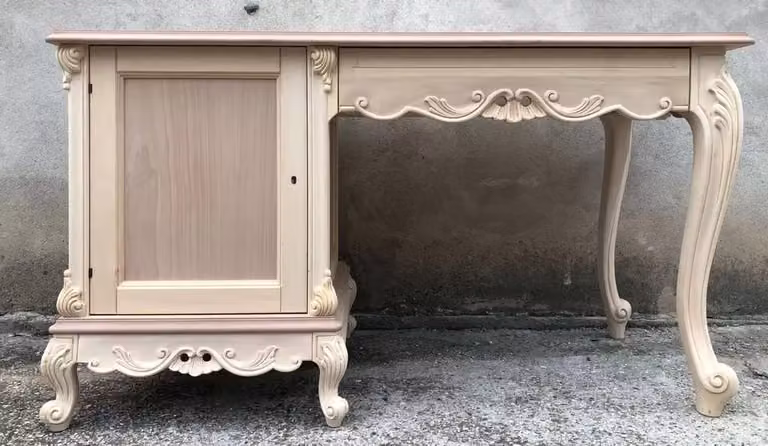 Scrivania classica barocco in legno grezzo Mobili 2G L: 142 cm, P: 61 cm, H: 78 cm