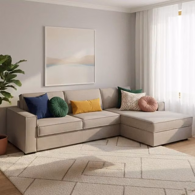 Divano Letto Angolare Achico Talamo Italia con Penisola Contenitore Destra, Colore Beige, L/P/H: 280 x 95 x 90 cm