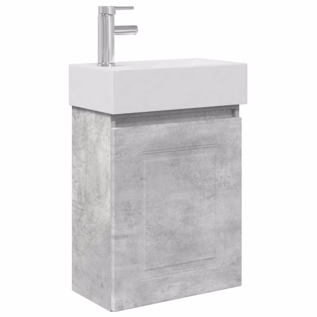 Mobile bagno sospeso vidaXL moderno in MDF e ceramica Grigio e Bianco L: 45,5 cm, P: 22,5 cm, H: 84 cm – 2
