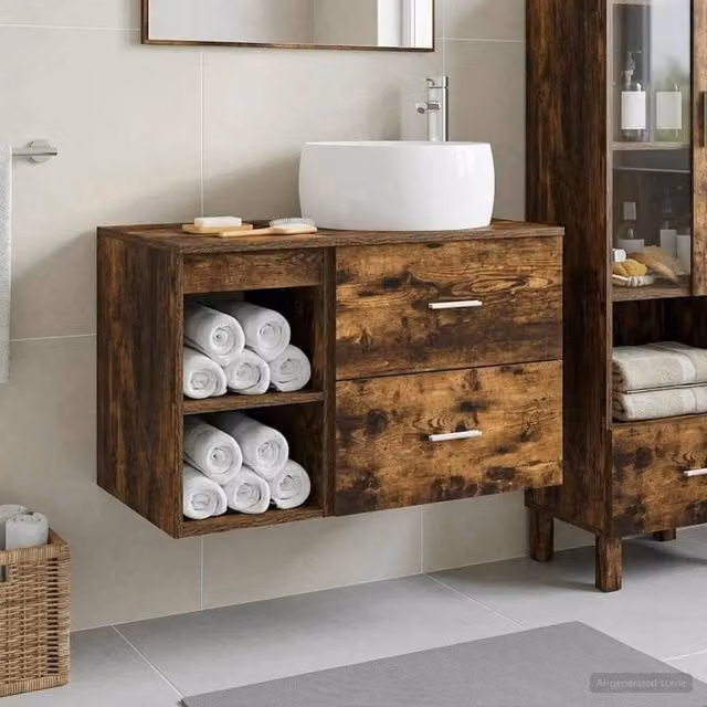 Set di mobili per il bagno 2 pz Rovere Fumo 3403924