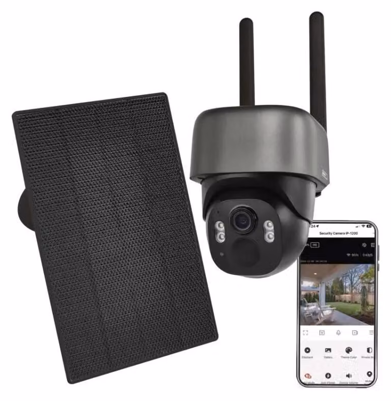 EMOS GoSmart Telecamera IP wireless da esterno WASP, modello 1200G, con batteria, WiFi e pannello solare