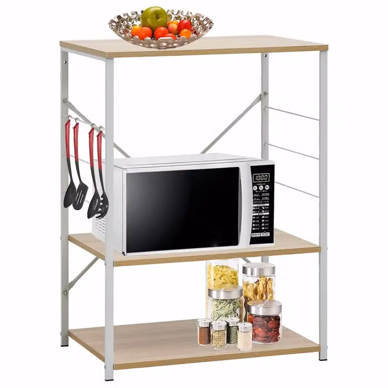 Mobile porta microonde vidaXL Bianco e Rovere in legno e metallo L: 60 cm, P: 39,6 cm, H: 79,5 cm