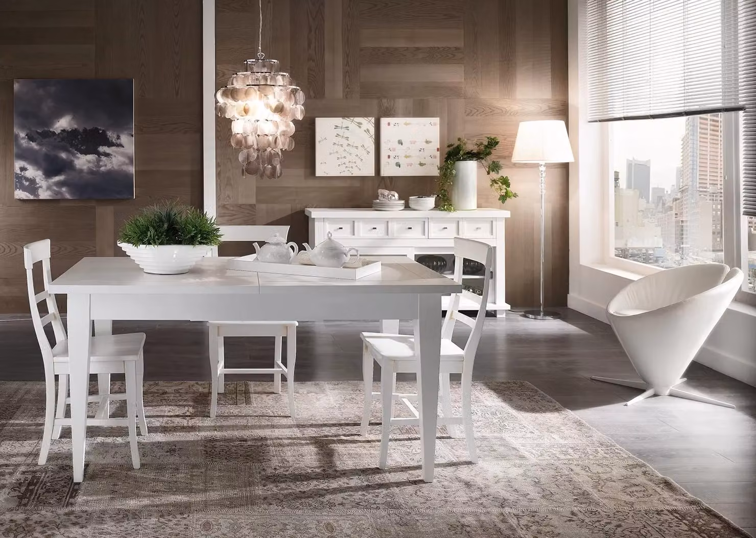 Tavolo da pranzo rettangolare shabby chic allungabile in legno bianco Mobili 2G L: 180 cm, P: 90 cm, H: 80 cm – 4