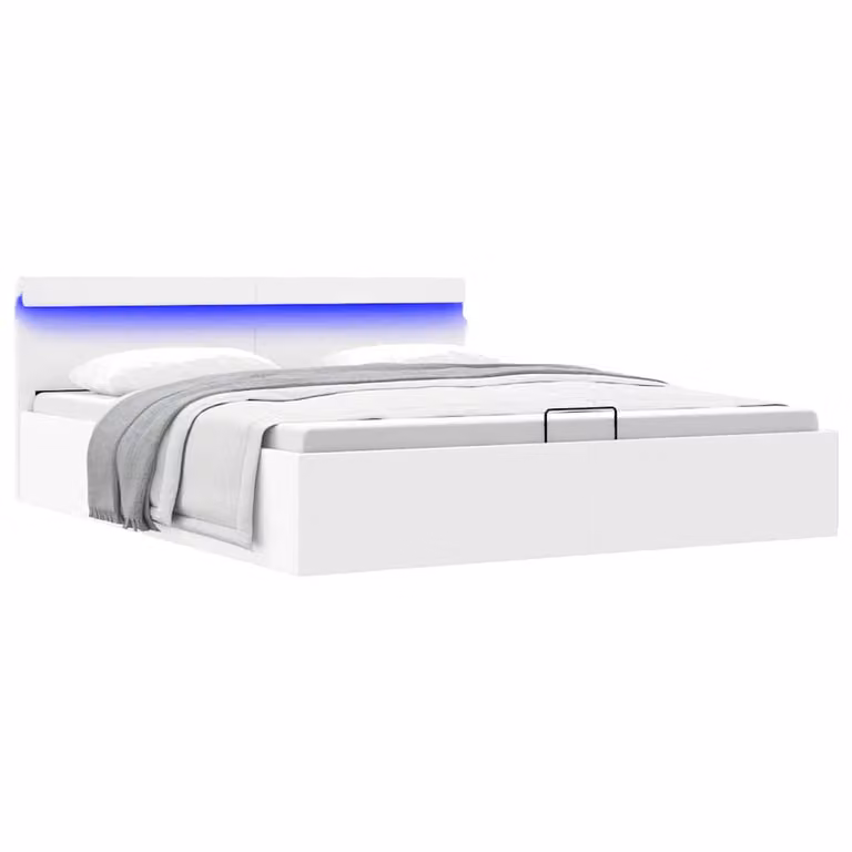 vidaXL Giroletto Contenitore Idraulico con LED e Porta USB in Similpelle Bianco 180x200 cm