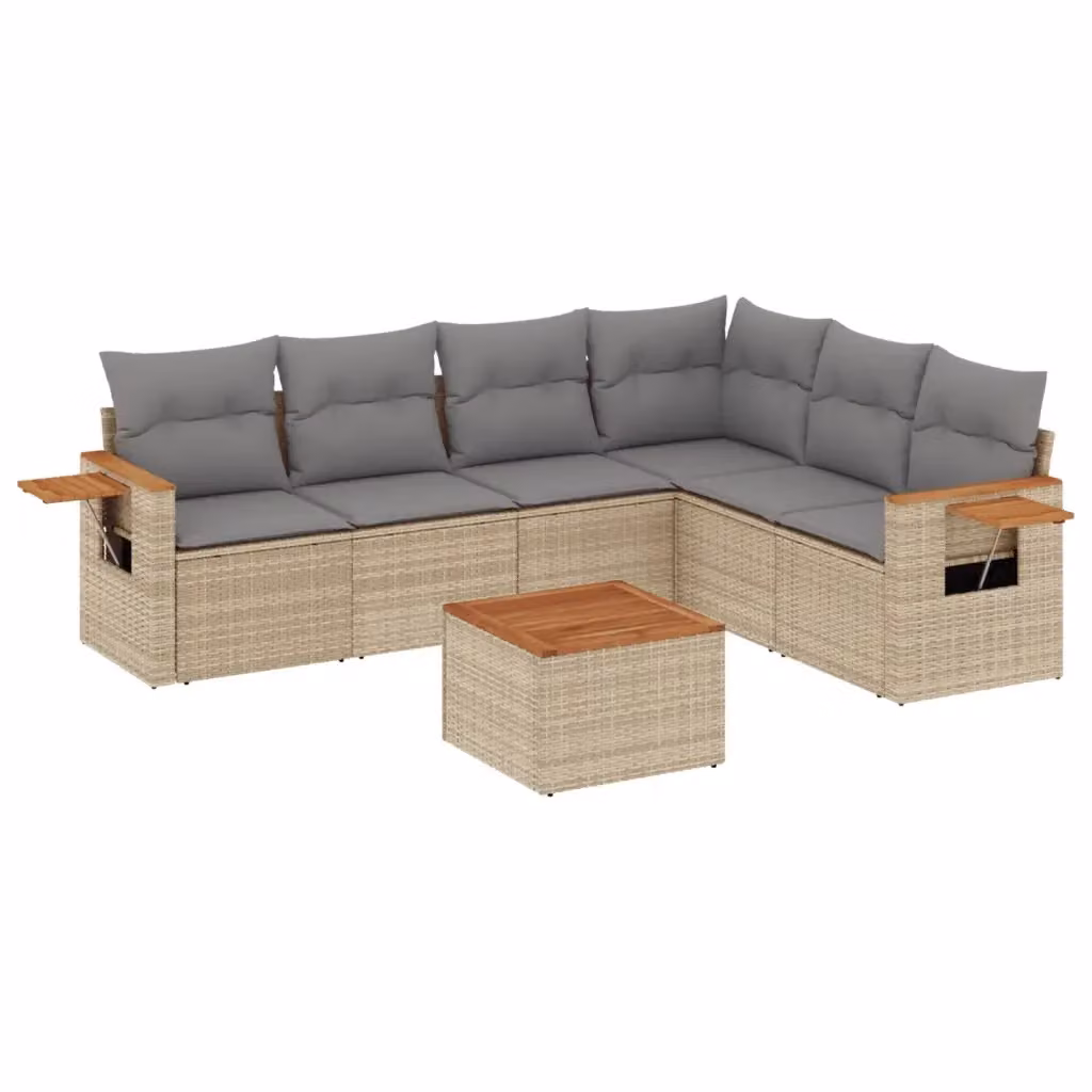vidaXL Set Divani da Giardino 7 pz in Polyrattan con Cuscini Beige e Tavolino da Esterno – 2