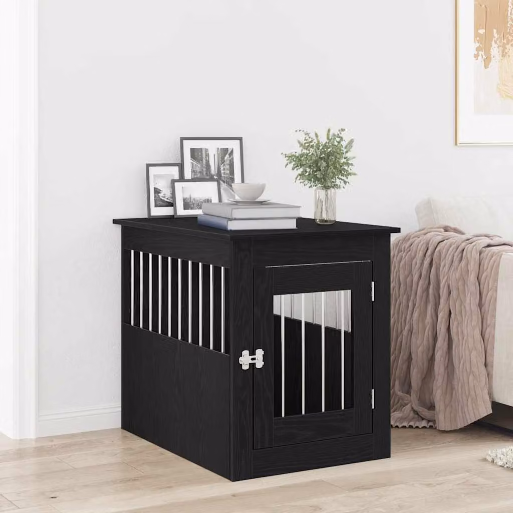 Mobile per cuccia per cani vidaXL in legno ingegnerizzato, colore Rovere Nero, L 55 cm x P 75 cm x H 65 cm