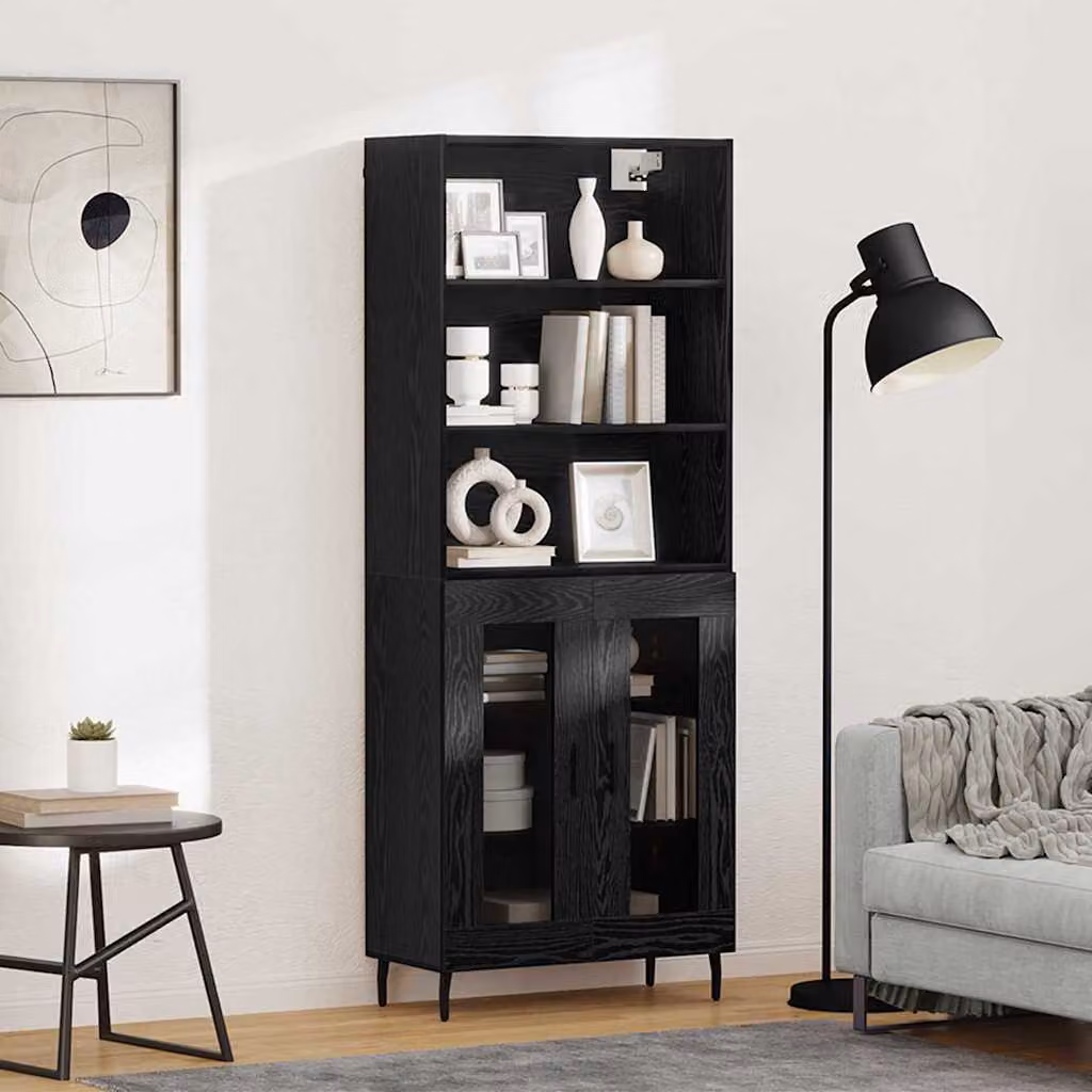 Set di 2 credenze moderne vidaXL in rovere nero con ripiani interni L: 69,5 cm, P: 32,5 cm, H: 180 cm – 1