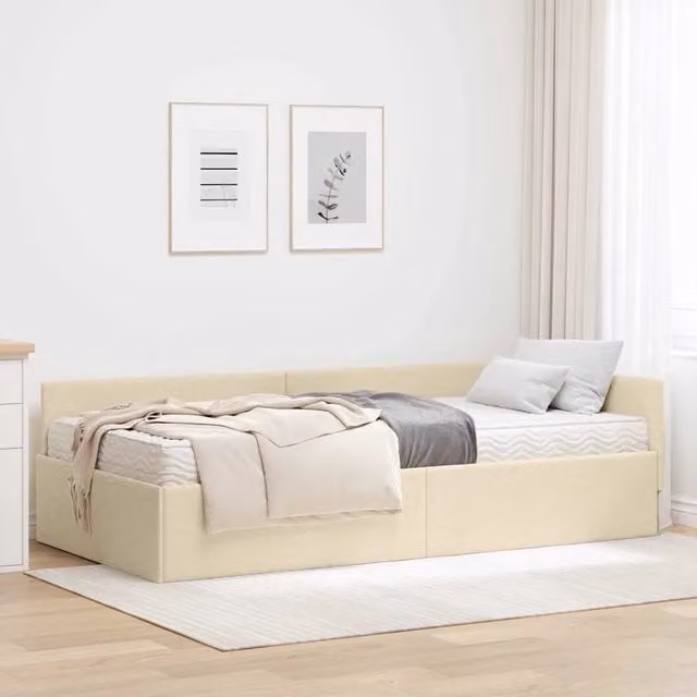 Letto Angolare con 2 Materassi vidaXL in Tessuto Beige L: 80 cm, P: 200 cm, H: 204 cm