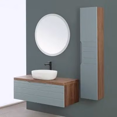 Mobile da bagno sospeso Amalfi verde salvia con lavabo in ceramica bianca e cassetti soft close