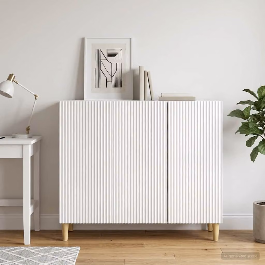 Credenza moderna vidaXL in legno MDF bianco lucido L: 89 cm, P: 34,5 cm, H: 80 cm