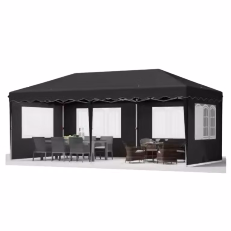 Tenda da festa con pareti laterali - 300x600 cm - Pieghevole - Nero - Tessuto Oxford 420D - Padiglione Easy-Up - Impermeabile e resistente alle intemperie - Altezza regolabile