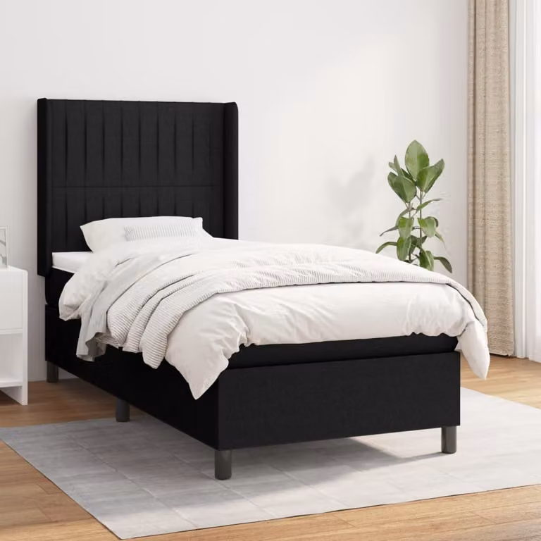 The Living Store Letto a molle con materasso nero 80x200 cm in tessuto