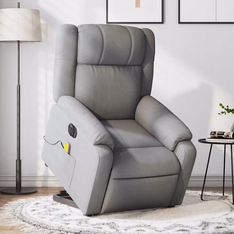 Poltrona Alzapersona Elettrica con Massaggio vidaXL in Tessuto Grigio