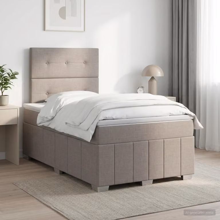 Letto box spring con materasso ibrido vidaXL in tessuto beige e grigio L/P: 120 x 200 cm