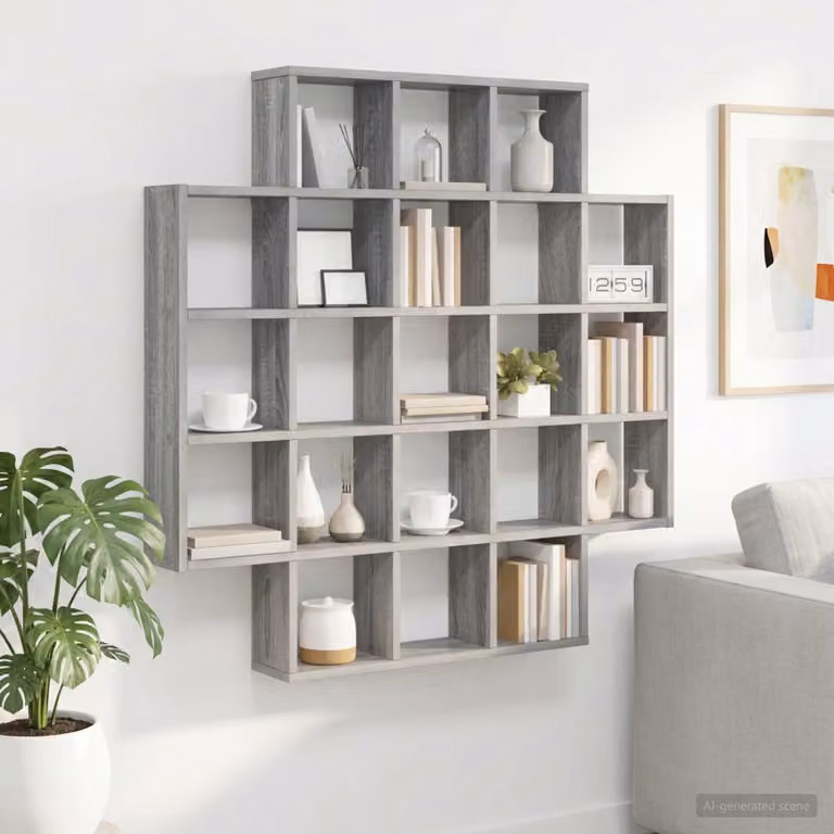 Scaffale da parete vidaXL in stile minimalista, colore grigio, L 100 cm x P 13 cm x H 100 cm
