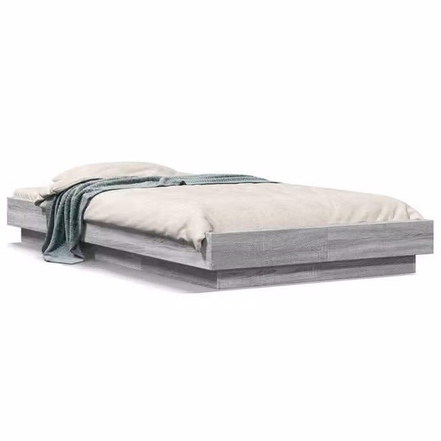 Letto singolo | Letto per adulti | Giroletto con Luci LED Grigio Sonoma 90x200cm Legno Multistrato