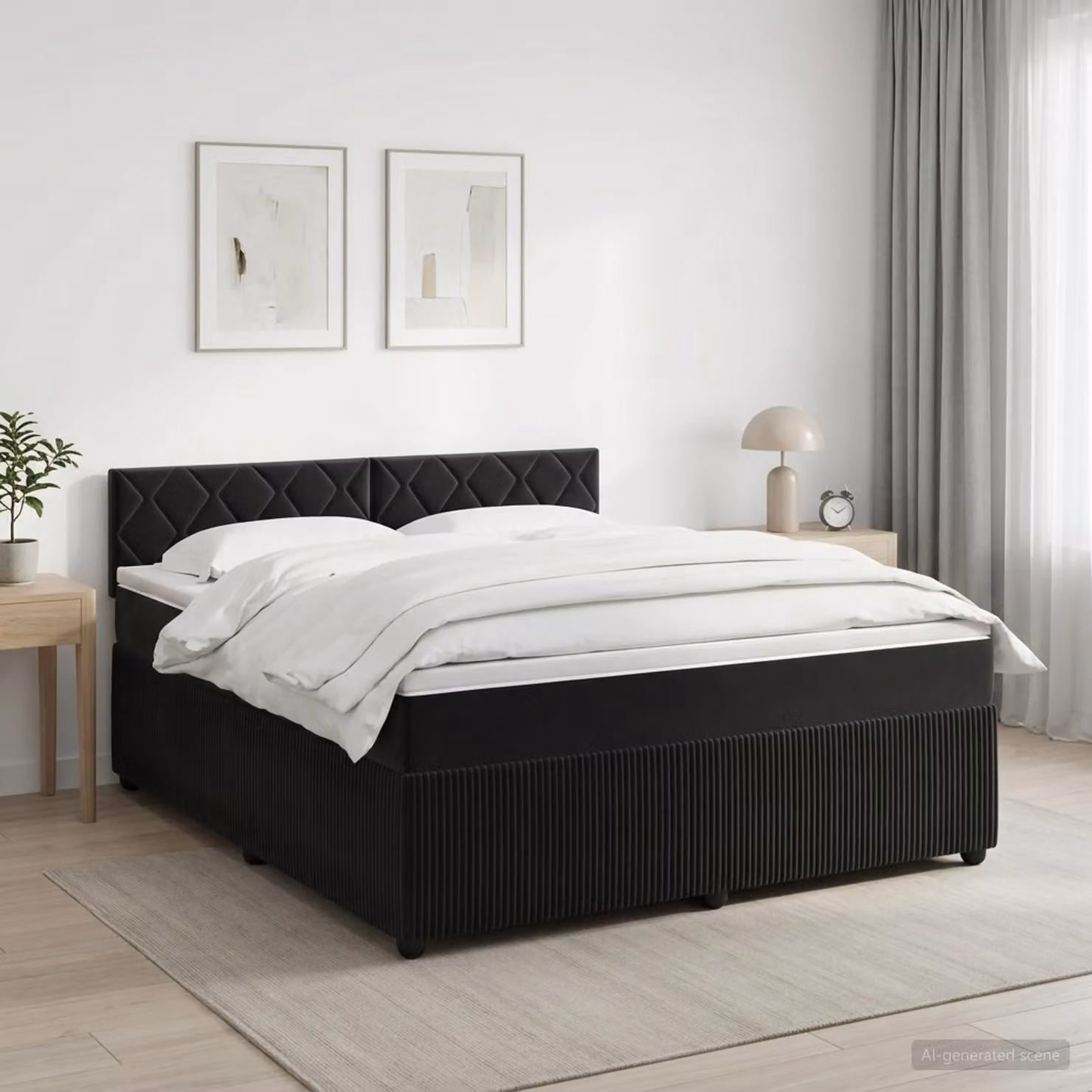 Maison Exclusive - Letto boxspring con materasso nero 140 x 200 cm in velluto