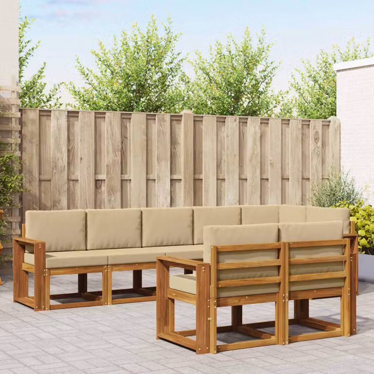 Set di divani da esterno vidaXL a forma di L in legno di acacia con cuscini, colore marrone e beige