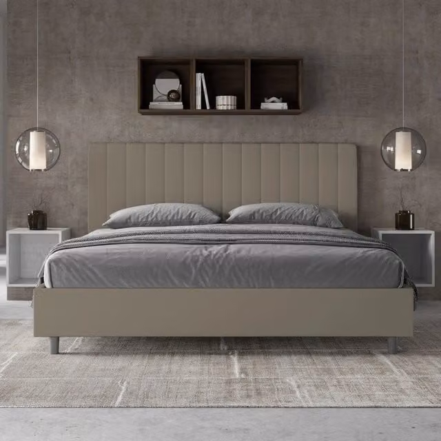Letto imbottito Matrimoniale 180x190 cm Agueda - Similpelle,Cappuccino,Con rete