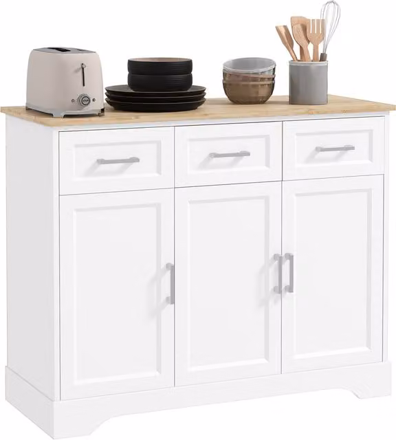 Credenza Moderna Aosom con 3 Cassetti e 3 Ante in MDF e Truciolato, Bianco, L 101 x P 39 x H 82 cm