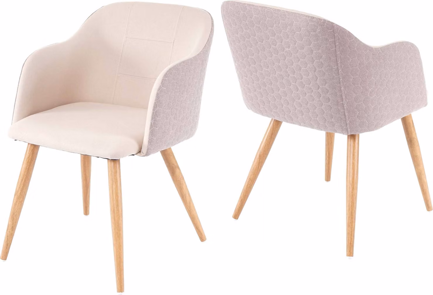 set di 2 sedie per sala da pranzo HWC-D71, sedia da cucina, design retrò, braccioli in tessuto/tessuto ~ crema-beige