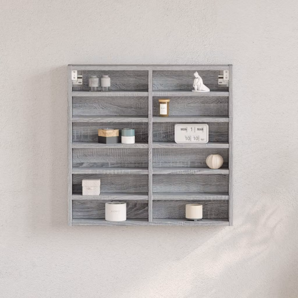 Armadietto Vetrina da Parete vidaXL in Legno e MDF Grigio con Ante in Vetro L: 60 cm, P: 8,5 cm, H: 58 cm