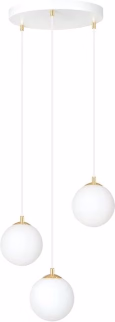 Lampadario a sospensione Emibig Royal in metallo e vetro, colore bianco e oro, con 3 lampadine E14, diametro 40 cm