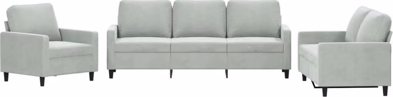 Set di Divani 3 pz con Cuscini Grigio Chiaro in Velluto