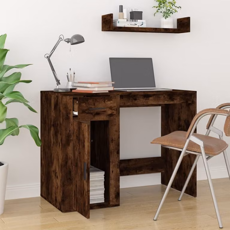 vidaXL Scrivania in rovere affumicato 100x49x75 cm materiale a base di legno - Scrivania - Scrivania per ufficio - Scrivania per computer