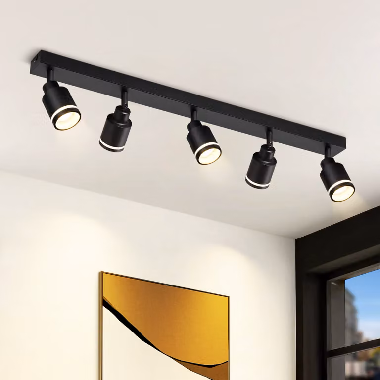 ZMH Plafoniera a LED nera a 5 fiamme GU10 orientabile in metallo per corridoio soggiorno camera da letto per bambini, senza lampadine